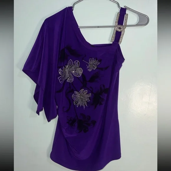 Solar - Womens Dressy Purple Rhinestone top - Picture 3 of 11